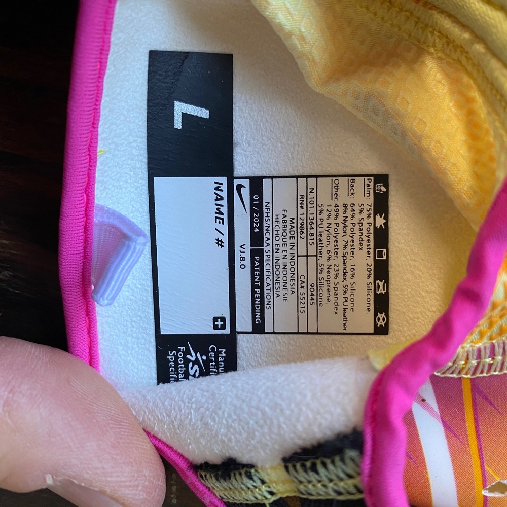 Nike Vapor Jet 8.0 Football Gloves Yellow Pink Mens Large N1011364815 NEW - Picture 6 of 15